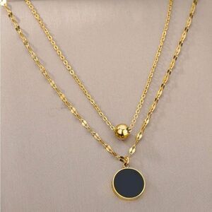 Gold Plated Stainless Steel Round Pendant Layered 1pc Necklace